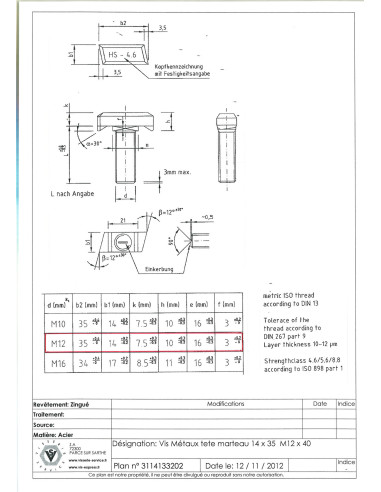 1 x Metalliruuvit Vasarapää M12x40 14X35...