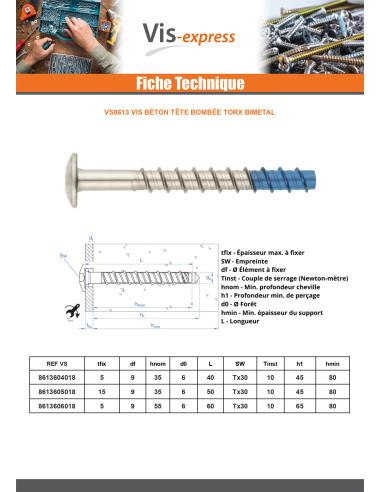 1 x Betoniruuvi Pää Kupumainen TORX TORX T30...
