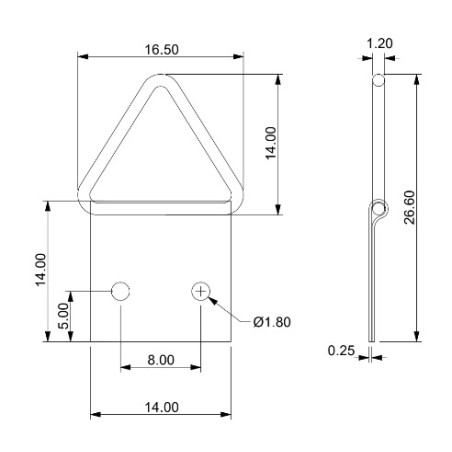1 x Kolmiomainen ripustin tauluille 20 mm Raakateräs