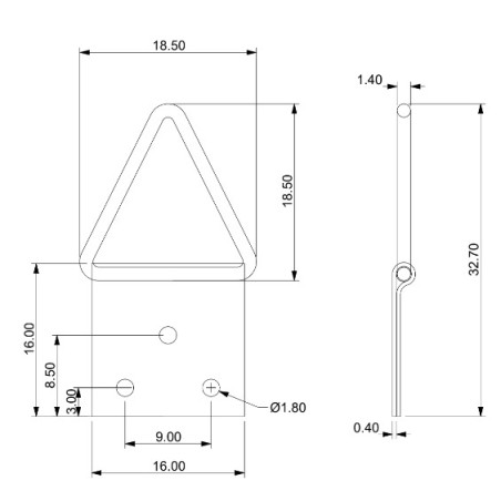 1 x Kolmiomainen ripustin tauluille 16 mm Raakateräs