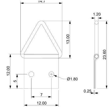 1 x Kolmiomainen ripustin tauluille 12 mm Raakateräs